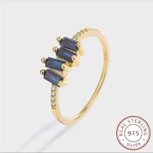 NWT Gold Plated Sterling Silver Sapphire Blue Zircon Ring